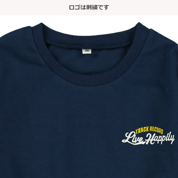 袖ワッフルバックプリントレイヤード風長袖Tシャツ