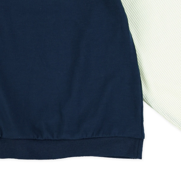 袖ワッフルバックプリントレイヤード風長袖Tシャツ