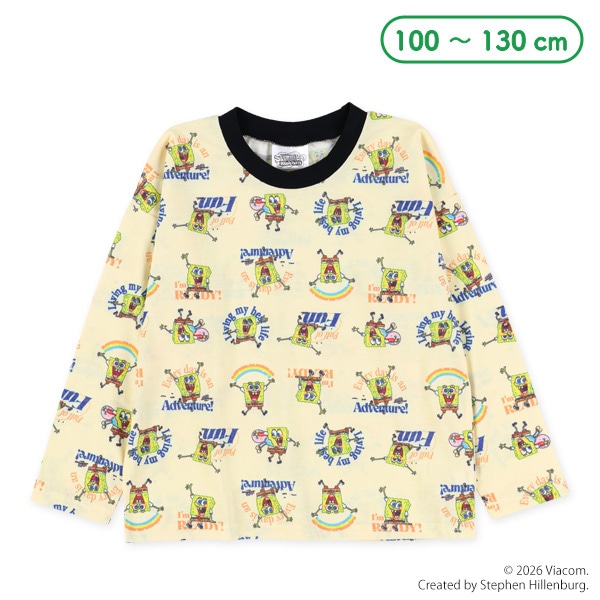 総柄長袖Tシャツ（スポンジボブ）