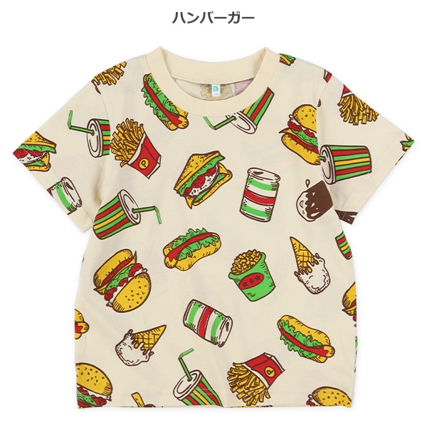 パン・ハンバーガー・おにぎり総柄半袖Tシャツ