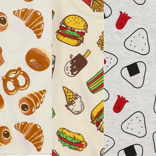 パン・ハンバーガー・おにぎり総柄半袖Tシャツ