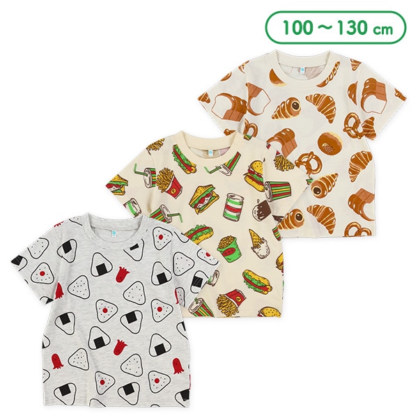 パン・ハンバーガー・おにぎり総柄半袖Tシャツ