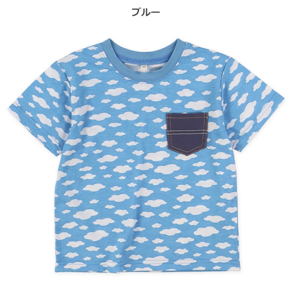 雲総柄胸ポケット半袖Tシャツ
