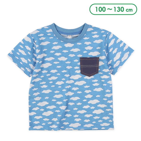 雲総柄胸ポケット半袖Tシャツ
