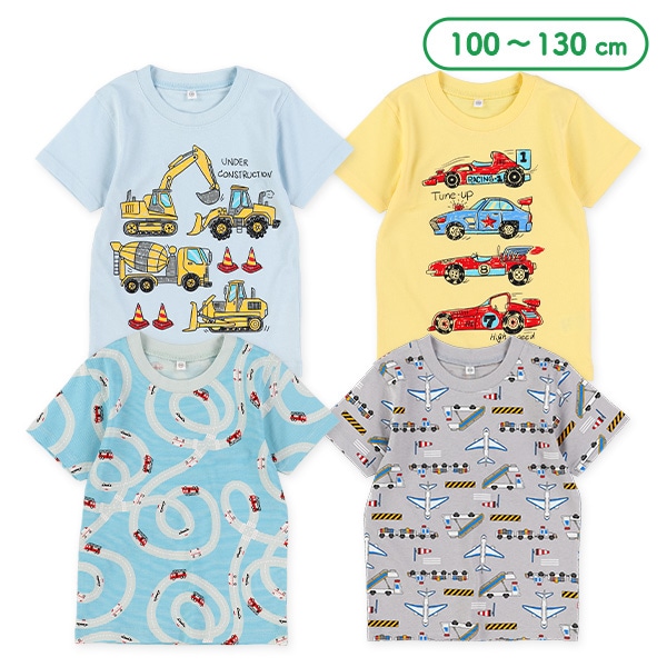 のりものミックス手描き風半袖Tシャツ