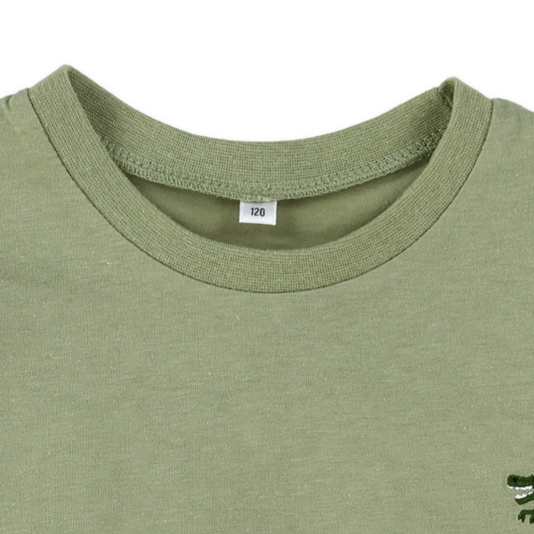 後ろストライプ切り替え胸刺繍半袖Tシャツ