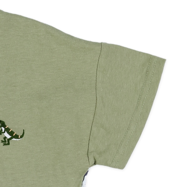 後ろストライプ切り替え胸刺繍半袖Tシャツ