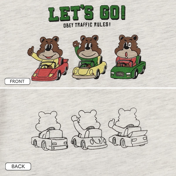 くまトリオくるま半袖Tシャツ
