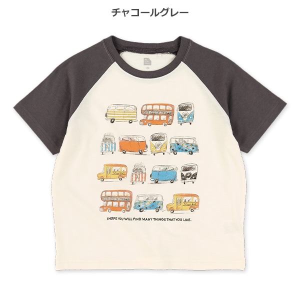 くるま転写プリントラグラン半袖Tシャツ