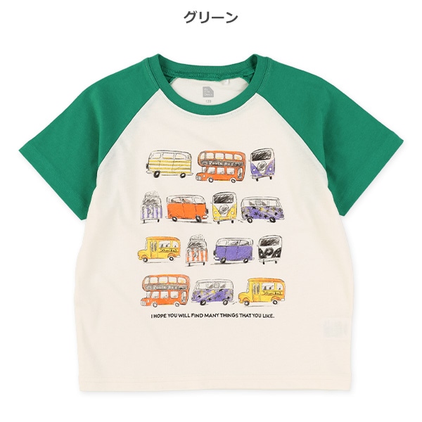 くるま転写プリントラグラン半袖Tシャツ