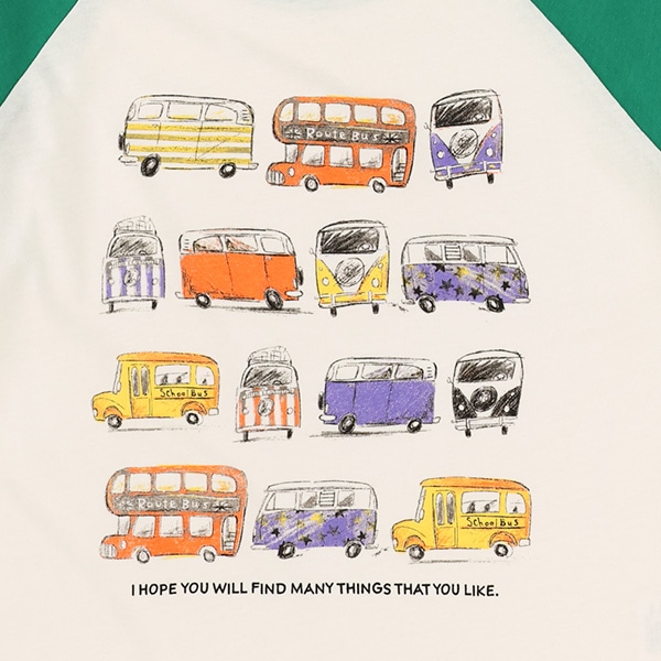 くるま転写プリントラグラン半袖Tシャツ