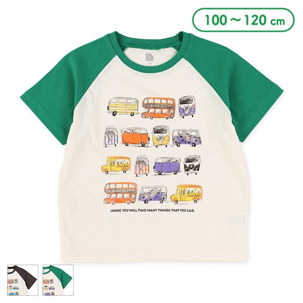 くるま転写プリントラグラン半袖Tシャツ