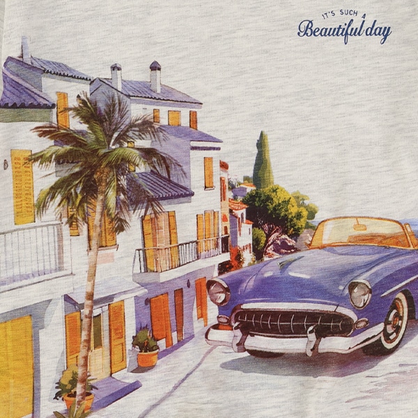 風景プリント半袖Tシャツ