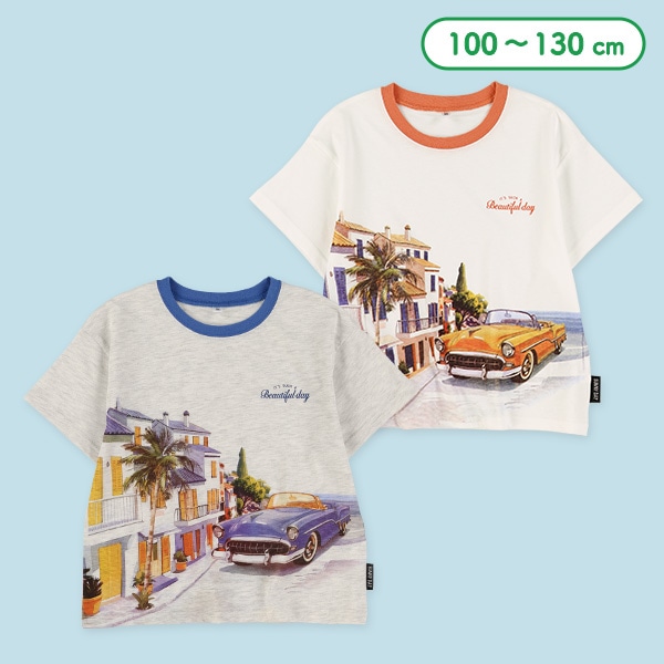 風景プリント半袖Tシャツ