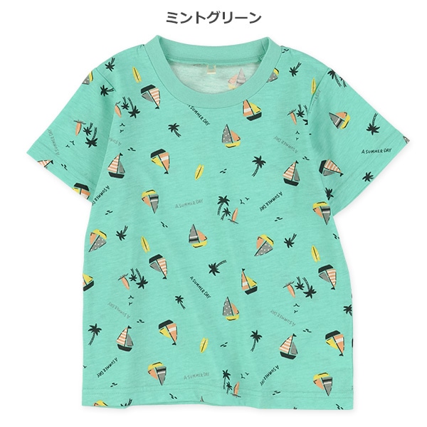 ビーチ総柄半袖Tシャツ