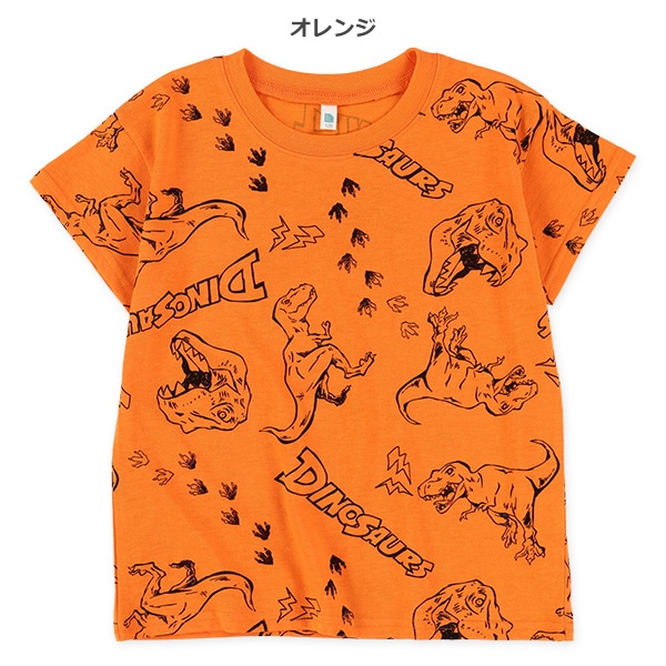 恐竜線描き総柄半袖Tシャツ