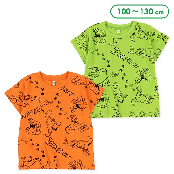 恐竜線描き総柄半袖Tシャツ