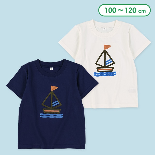 ヨットチェーンステッチ刺繍半袖Tシャツ