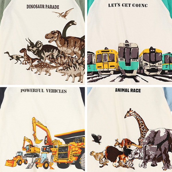 恐竜・のりもの・アニマル大集合半袖Tシャツ