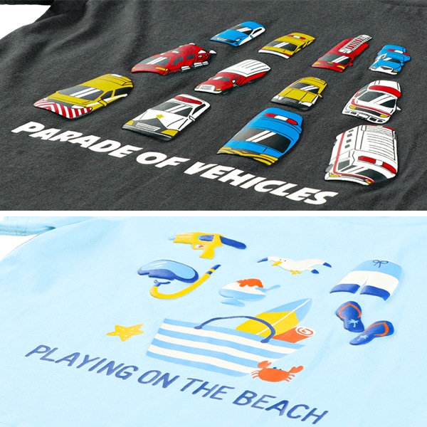 くるま・うみ・モンスター発泡プリント半袖Tシャツ