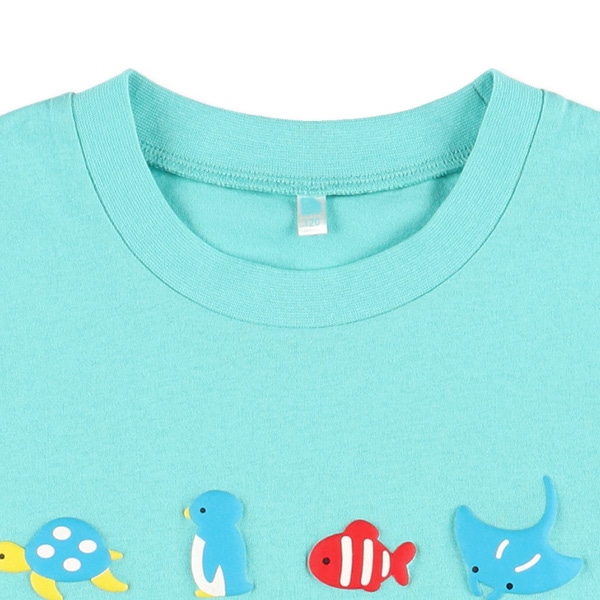 カラフル発泡プリント英字半袖Tシャツ（昆虫・くるま・恐竜・うみ）