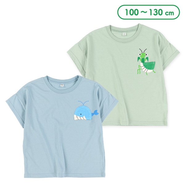 生き物ポケットドロップショルダー半袖Tシャツ