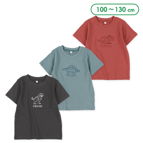 恐竜ステッチ刺繍半袖Tシャツ