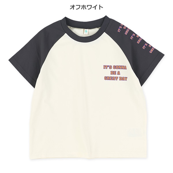 胸肩プリントラグラン半袖Tシャツ