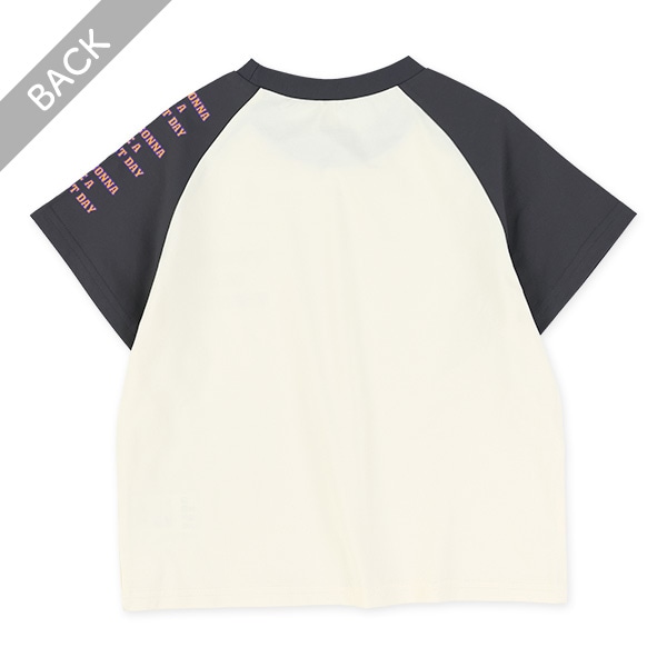 胸肩プリントラグラン半袖Tシャツ