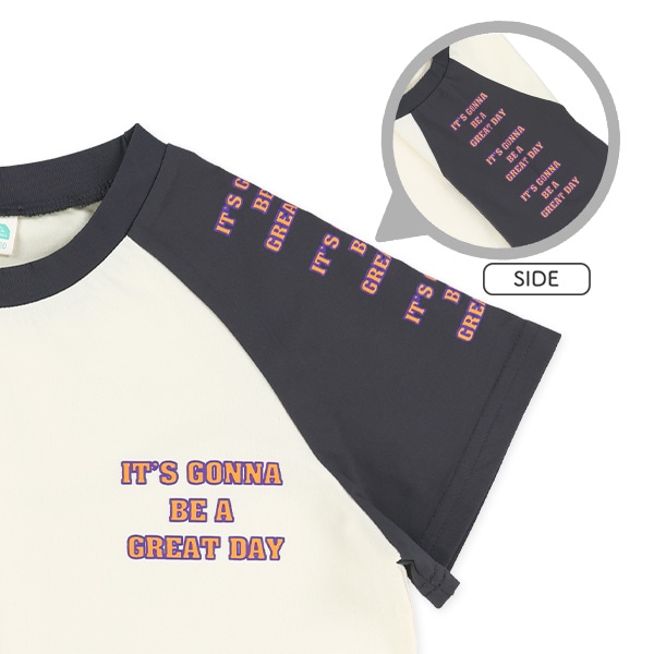 胸肩プリントラグラン半袖Tシャツ