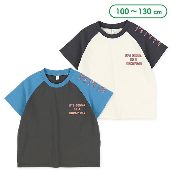 胸肩プリントラグラン半袖Tシャツ