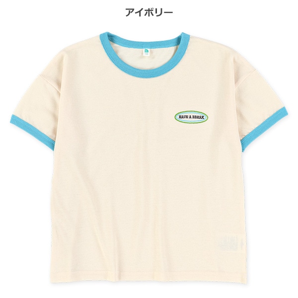 胸ロゴ刺繍リンガー半袖Tシャツ