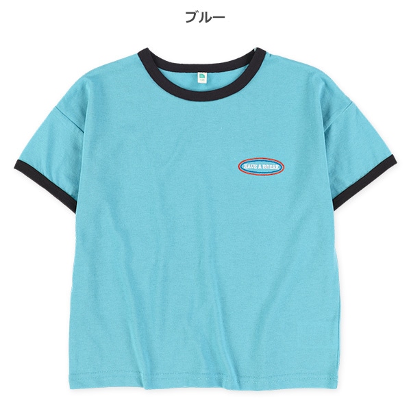 胸ロゴ刺繍リンガー半袖Tシャツ