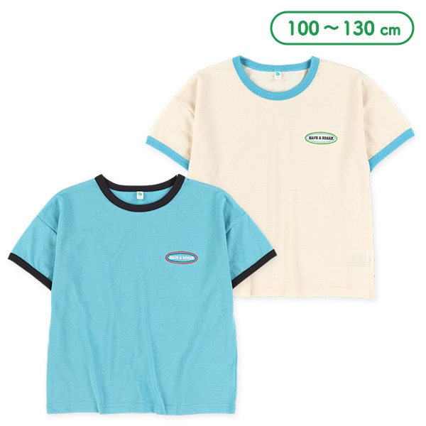胸ロゴ刺繍リンガー半袖Tシャツ