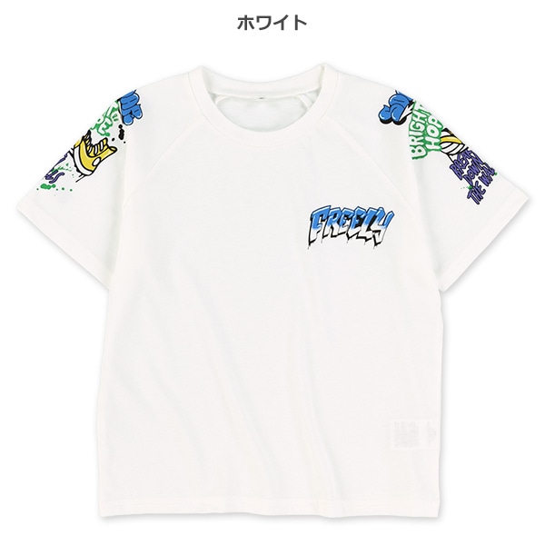 ロゴ肩胸プリントラグラン半袖Tシャツ