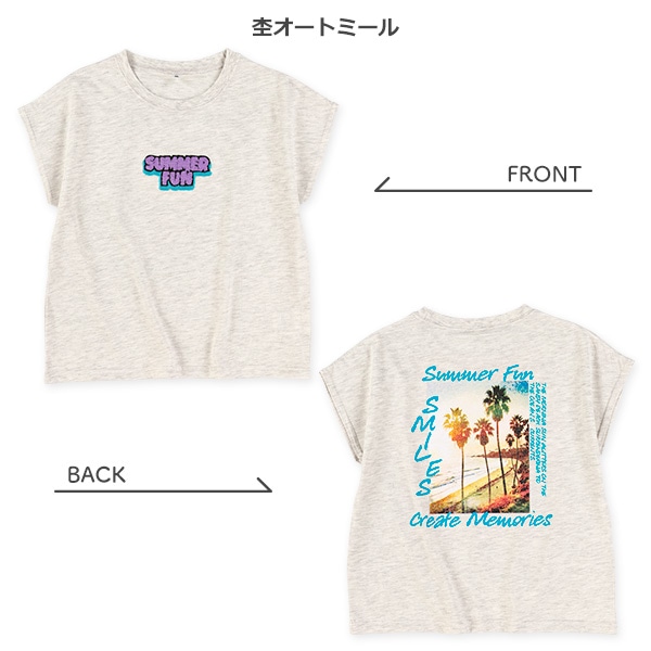 サガラ刺繍バックプリントドロップショルダーTシャツ