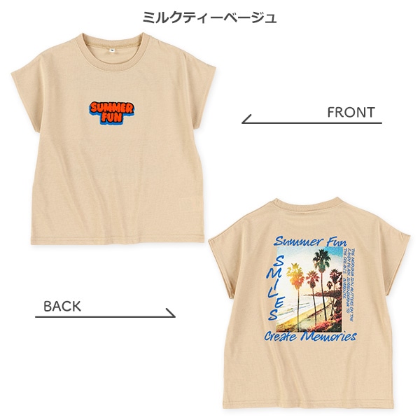 サガラ刺繍バックプリントドロップショルダーTシャツ