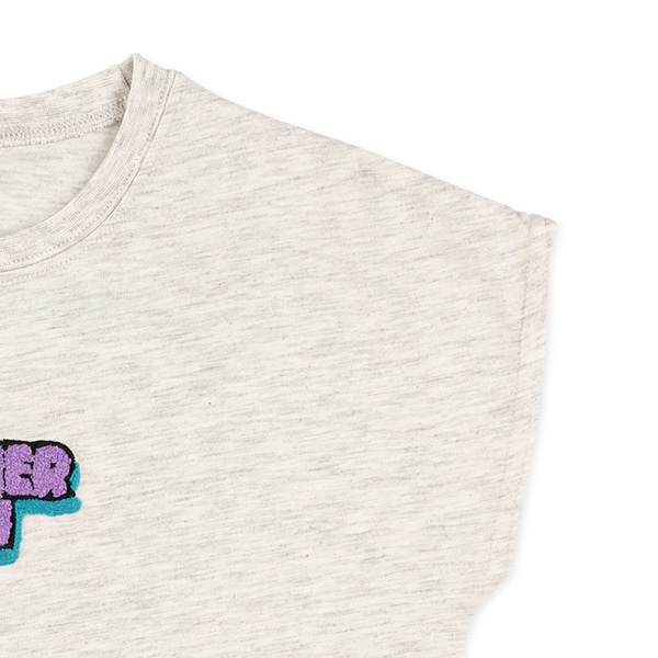 サガラ刺繍バックプリントドロップショルダーTシャツ