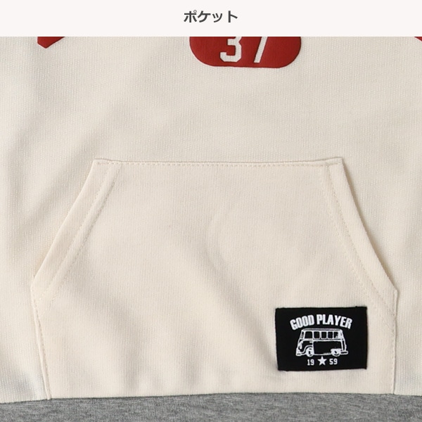 ミニ裏毛発泡プリント袖配色トレーナー