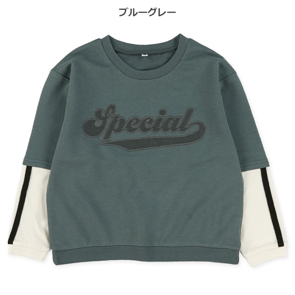 裏毛袖ラインレイヤード風薄手トレーナー