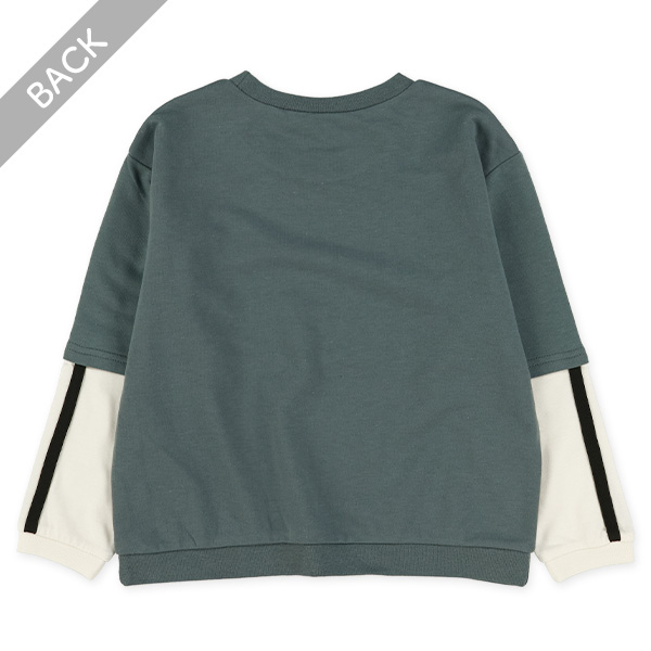 裏毛袖ラインレイヤード風薄手トレーナー