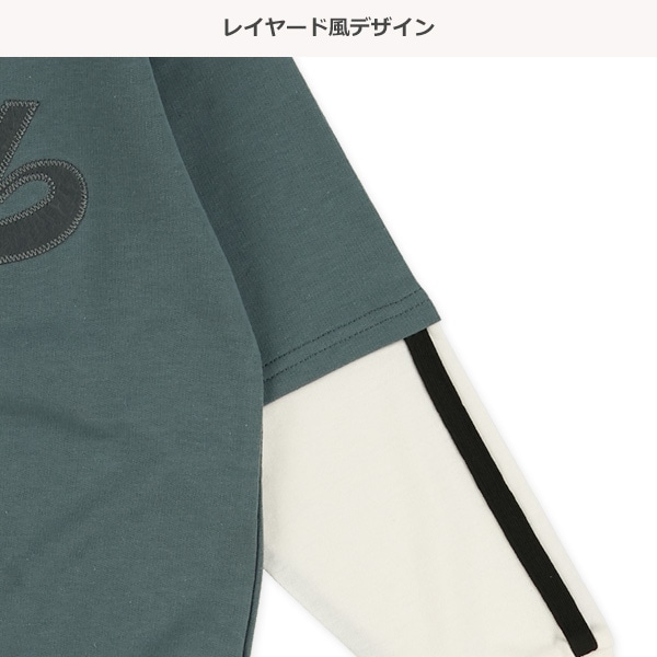 裏毛袖ラインレイヤード風薄手トレーナー