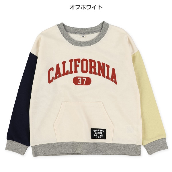 裏毛袖配色胸ロゴ薄手トレーナー