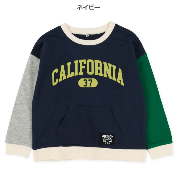 裏毛袖配色胸ロゴ薄手トレーナー