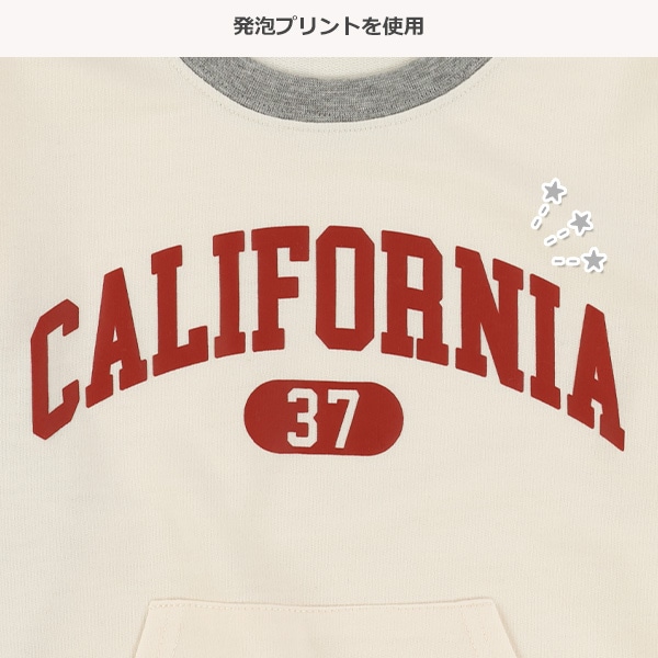 裏毛袖配色胸ロゴ薄手トレーナー