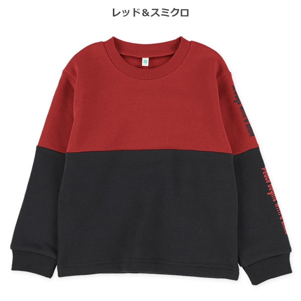 裏起毛切り替え袖ロゴトレーナー