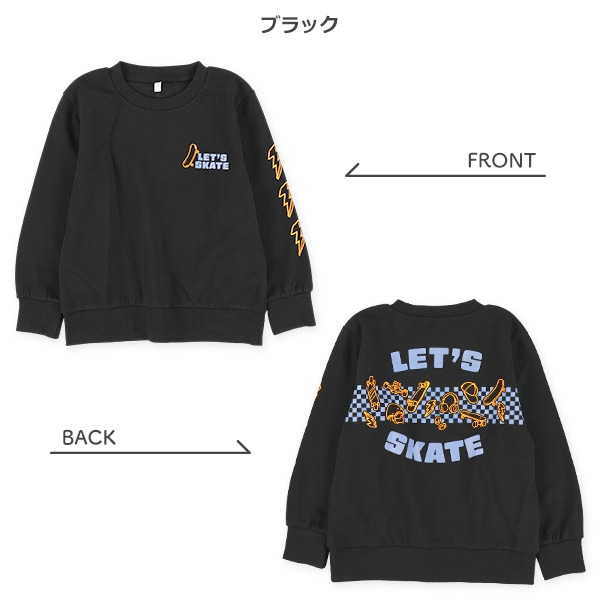 裏起毛スケボー前後袖プリントトレーナー