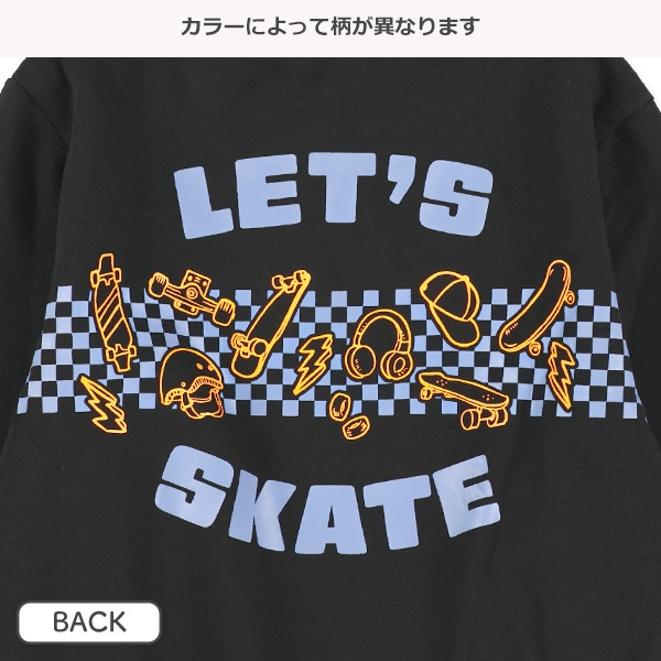 裏起毛スケボー前後袖プリントトレーナー