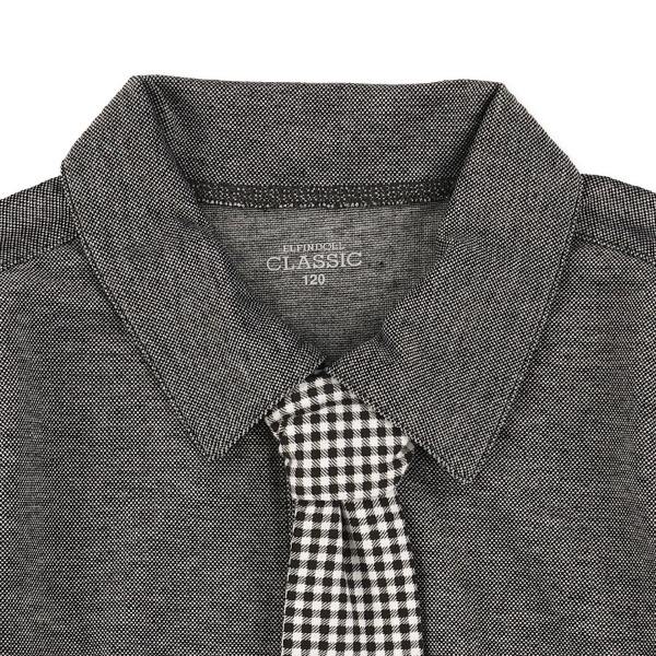 チェック柄ネクタイ付き半袖ポロシャツ