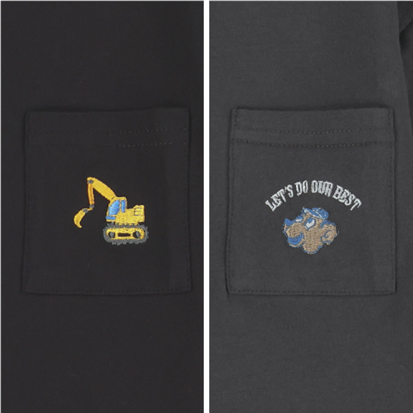 ポケット刺繍長袖Tシャツ（ショベルカー・くま）